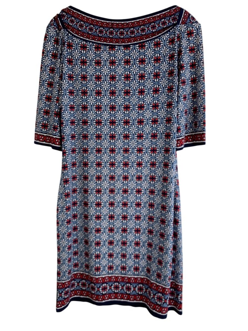 NWT Max Studio Mosaic Print Knee Dress Lightweight Travel XL Jersey 3/4 Sleeve - Picture 6 of 12